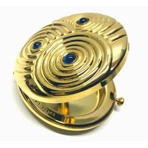 Vintage Estee Lauder Gold Ripple Swirl Peacock Jeweled Mini Compact Case Rare